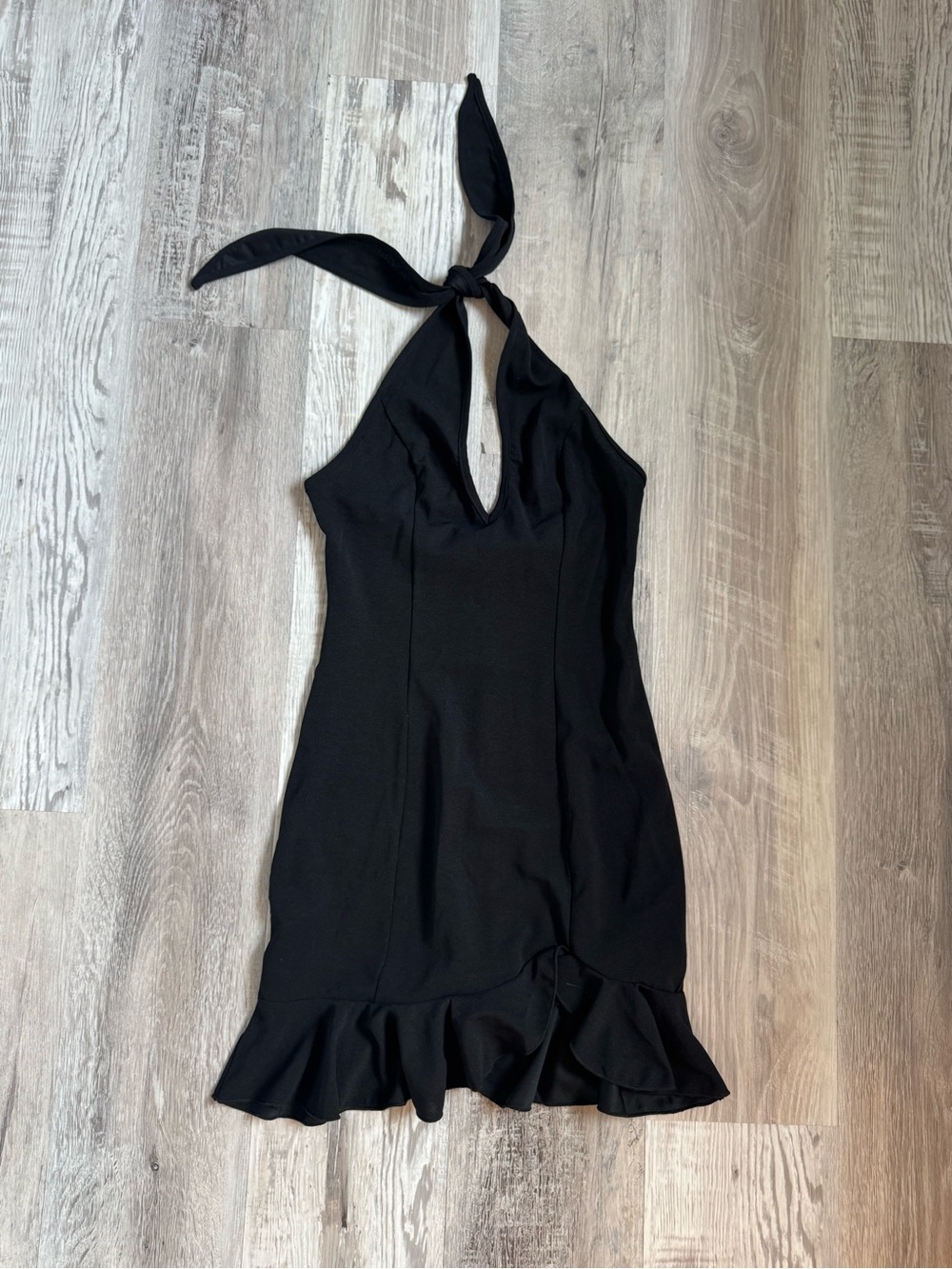 Zaful Black Halter Mini Dress with Ruffle Hem